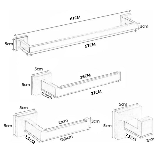 KIT PARA BANHEIRO CROMADO GOURMET