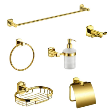 KIT ACESSÓRIOS PARA BANHEIRO DOURADO 6 PEÇAS
